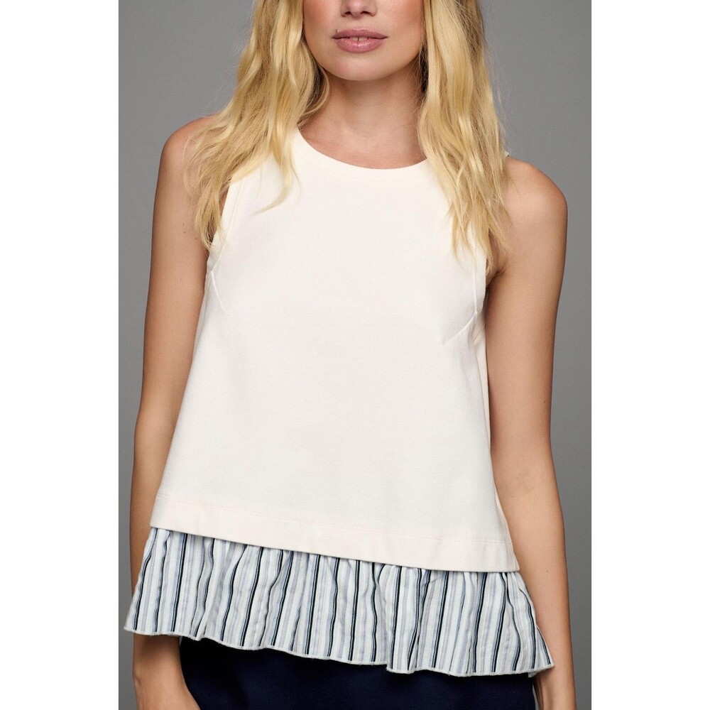 By Anthropologie Open-Back Twofer Tank Top Striped Ruffle Sleeveless XS 271225